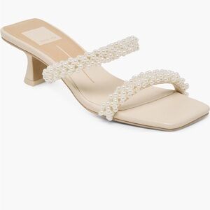 Dolce Vita Cream Pearl-Strap Heeled Slide